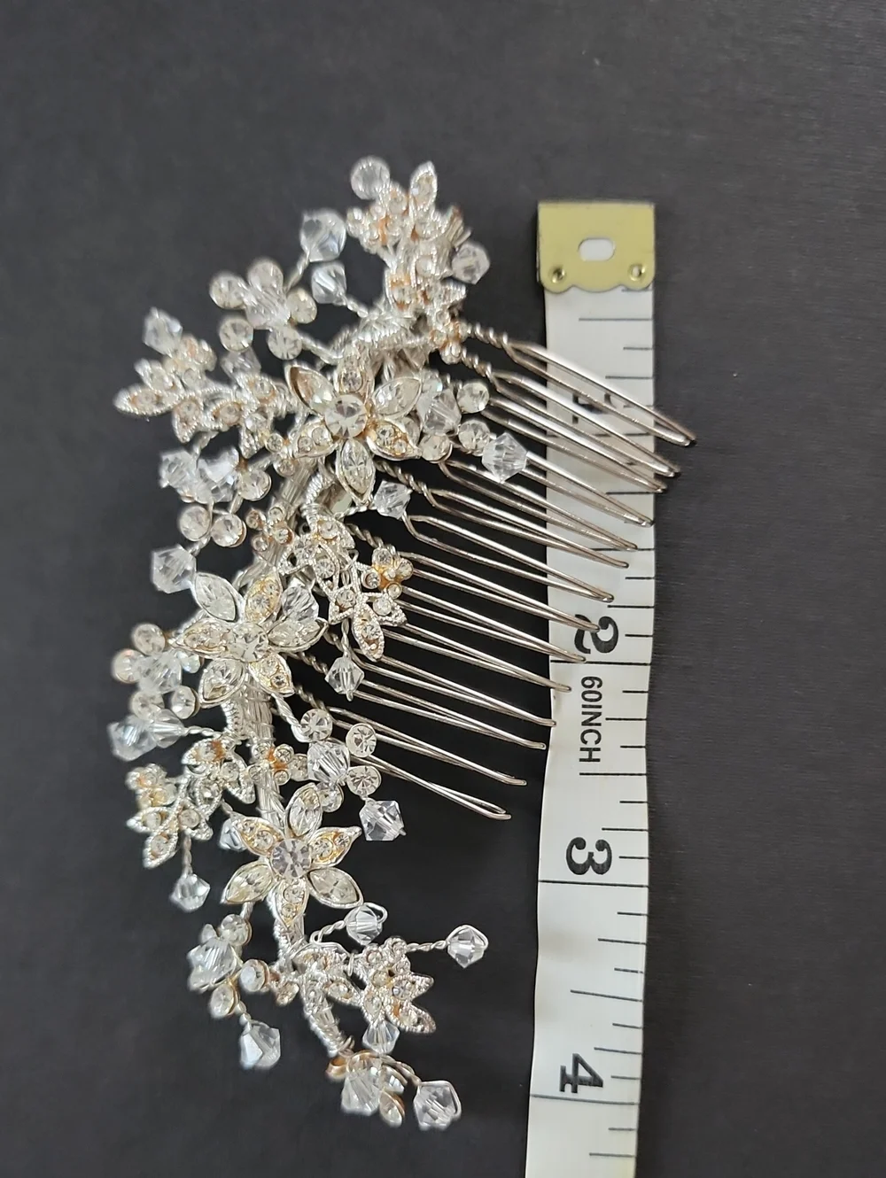 Silver Crystal Floral Bridal Wedding Hair Comb Rhinestone Hair Piece OS